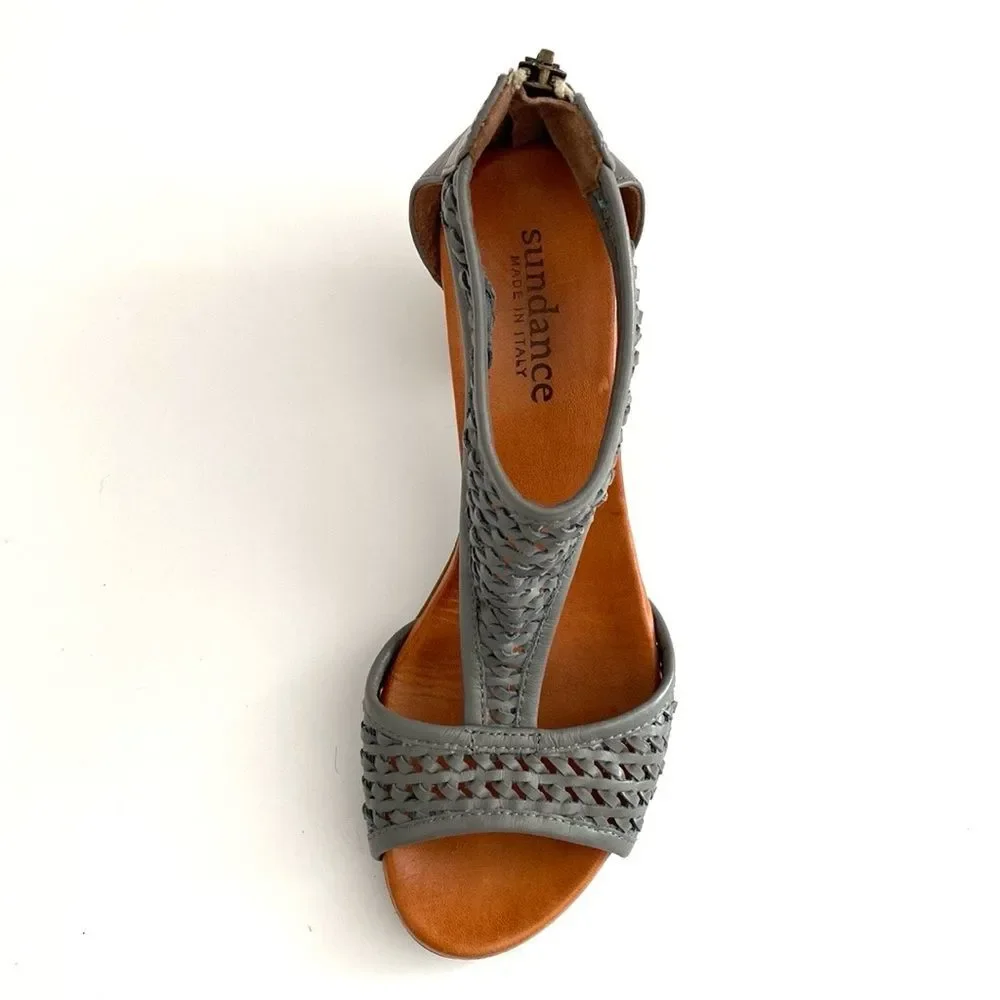 Sundance Gray Woven Leather Sandals 38 (US 7.5) Boho Chic Coastal